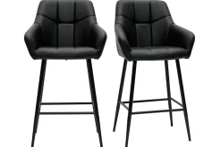 Store Miliboo Set de 2 taburetes de cocina con asiento acolchado negro y metal negro 65 cm MONTERO