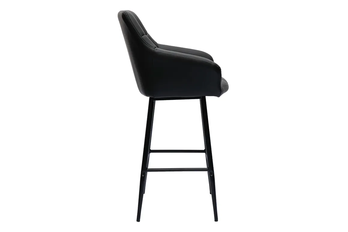 Store Miliboo Set de 2 taburetes de cocina con asiento acolchado negro y metal negro 65 cm MONTERO