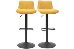 Outlet Miliboo Set de 2 taburetes de cocina regulables y giratorios 360º de tejido efecto aterciopelado amarillo mostaza y metal negro BOOST
