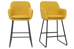 New Miliboo Set de 2 taburetes de cocina efecto aterciopelado amarillo mostaza 65 cm AMIKA