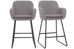 Clearance Miliboo Set de 2 taburetes de cocina de tejido efecto aterciopelado gris de 75 cm AMIKA