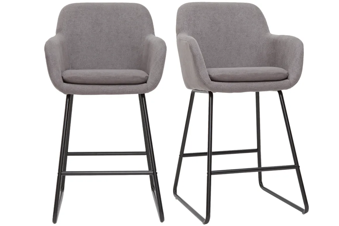 Clearance Miliboo Set de 2 taburetes de cocina de tejido efecto aterciopelado gris de 75 cm AMIKA