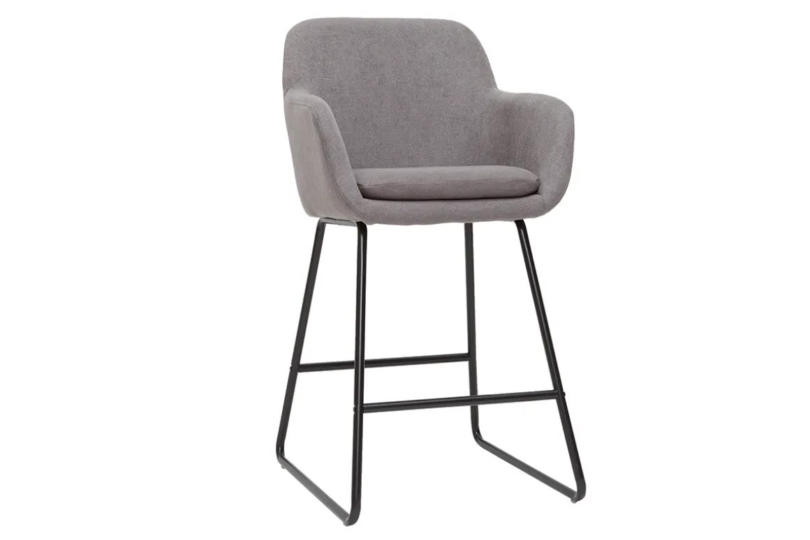 Clearance Miliboo Set de 2 taburetes de cocina de tejido efecto aterciopelado gris de 75 cm AMIKA