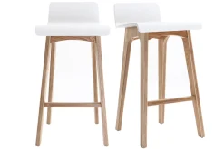 Clearance Miliboo Set de 2 taburetes de cocina nórdicos madera clara y blanco 65 cm BALTIK