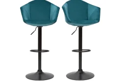 Hot Miliboo Set de 2 taburetes de cocina ajustables 360º de terciopelo azul petróleo y metal TAYA