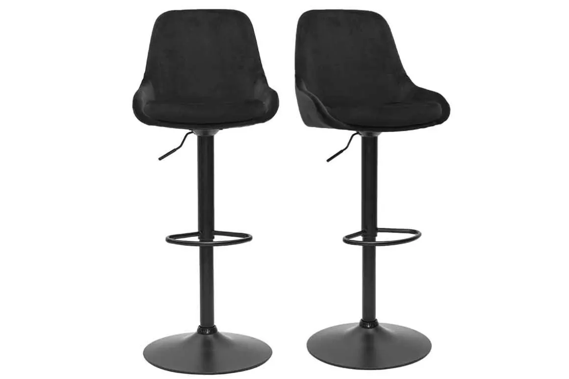 Clearance Miliboo Set de 2 taburetes de cocina de diseño ajustables 360º de terciopelo azul petróleo y metal negro HOLO
