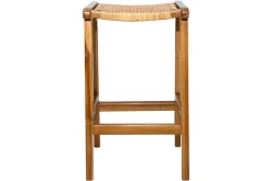 Discount Miliboo Set de 2 taburetes de cocina étnicos de madera maciza de teca y caña de ratán 65 cm GAWA
