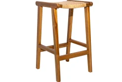 Discount Miliboo Set de 2 taburetes de cocina étnicos de madera maciza de teca y caña de ratán 65 cm GAWA