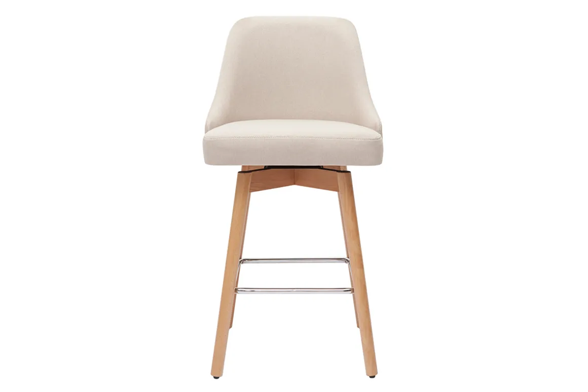 Discount Miliboo Set de 2 taburetes de cocina nórdicos de tela beige y madera maciza 65 cm HASTA