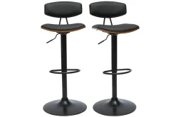 Best Sale Miliboo Set de 2 taburetes de cocina de diseño regulable negro y madera oscura VASCO