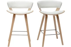 Discount Miliboo Set de 2 taburetes de cocina de diseño blanco con madera clara 65 cm SYRAH
