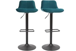 Best Sale Miliboo Set de 2 taburetes de cocina ajustables 360º de terciopelo azul petróleo y metal negro BOOST