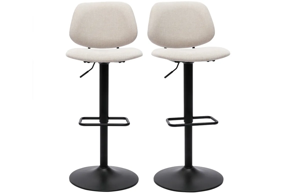 Outlet Miliboo Set de 2 taburetes de cocina regulables de diseño de tejido efecto aterciopelado beige y metal negro BARNET