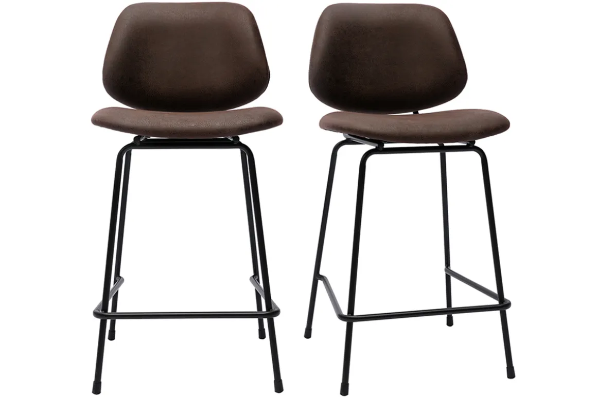 Best Sale Miliboo Set de 2 taburetes de cocina marrón envejecido y metal negro 65 cm BARNET