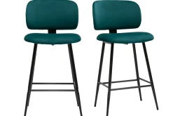 Cheap Miliboo Set de 2 taburetes de cocina de terciopelo azul petróleo y metal negro 70 cm de altura ATRIUM