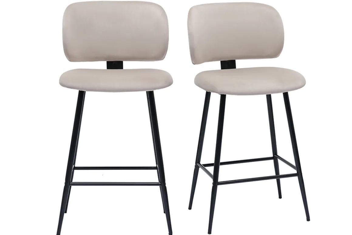 Flash Sale Miliboo Set de 2 taburetes de cocina de terciopelo color topo y metal negro 70 cm de altura ATRIUM