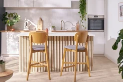 Best Miliboo Set de 2 taburetes de cocina de madera de roble clara y tejido gris jaspeado 65 cm LUCIA