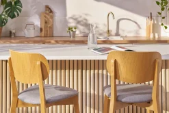 Best Miliboo Set de 2 taburetes de cocina de madera de roble clara y tejido gris jaspeado 65 cm LUCIA