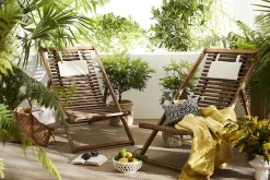 Hot Miliboo Set de 2 tumbonas de madera maciza con cojín de tela blanca MOONA