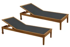 Flash Sale Miliboo Set de 2 tumbonas gris oscuro y madera maciza NAVEEN