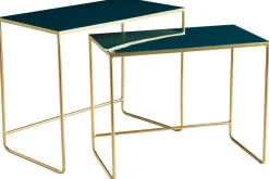 Discount Miliboo Set de 2 mesas de centro nido azul petróleo y dorado WESS