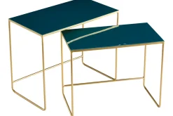 Discount Miliboo Set de 2 mesas de centro nido azul petróleo y dorado WESS