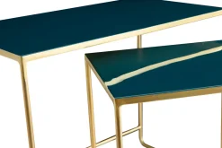 Discount Miliboo Set de 2 mesas de centro nido azul petróleo y dorado WESS