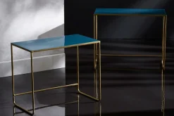 Discount Miliboo Set de 2 mesas de centro nido azul petróleo y dorado WESS