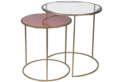 Store Miliboo Set de 2 mesas nido auxiliares de cristal tintado rosa y metal dorado JANE