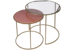 Store Miliboo Set de 2 mesas nido auxiliares de cristal tintado rosa y metal dorado JANE