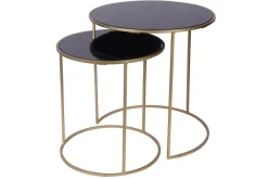Sale Miliboo Set de 2 mesas nido auxiliares de cristal tintado negro y metal dorado JANE