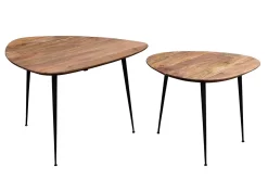 Store Miliboo Set de 2 mesas nido de acacia maciza y metal negro STONES