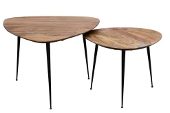 Store Miliboo Set de 2 mesas nido de acacia maciza y metal negro STONES