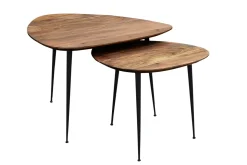 Store Miliboo Set de 2 mesas nido de acacia maciza y metal negro STONES