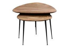 Store Miliboo Set de 2 mesas nido de acacia maciza y metal negro STONES