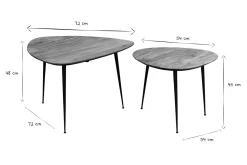 Store Miliboo Set de 2 mesas nido de acacia maciza y metal negro STONES