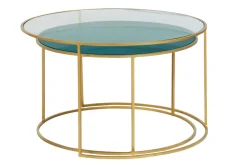 Clearance Miliboo Set de 2 mesas nido de centro en metal dorado y cristal tintado azul petróleo ROXO
