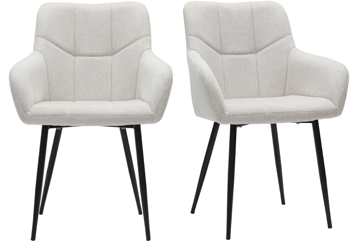 Flash Sale Miliboo Set de 2 sillas acolchadas de diseño de tejido efecto aterciopelado texturizado beige y metal negro MONTERO