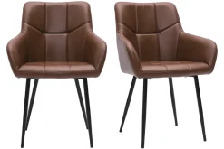 Shop Miliboo Set de 2 sillas de diseño acolchadas de poliuretano marrón y metal negro MONTERO