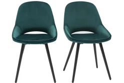 Shop Miliboo Set de 2 sillas de diseño de terciopelo azul petróleo y metal negro BODEGA