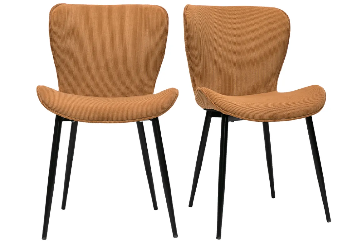 Clearance Miliboo Set de 2 sillas de diseño de pana amarillo curry y metal negro ADDICT