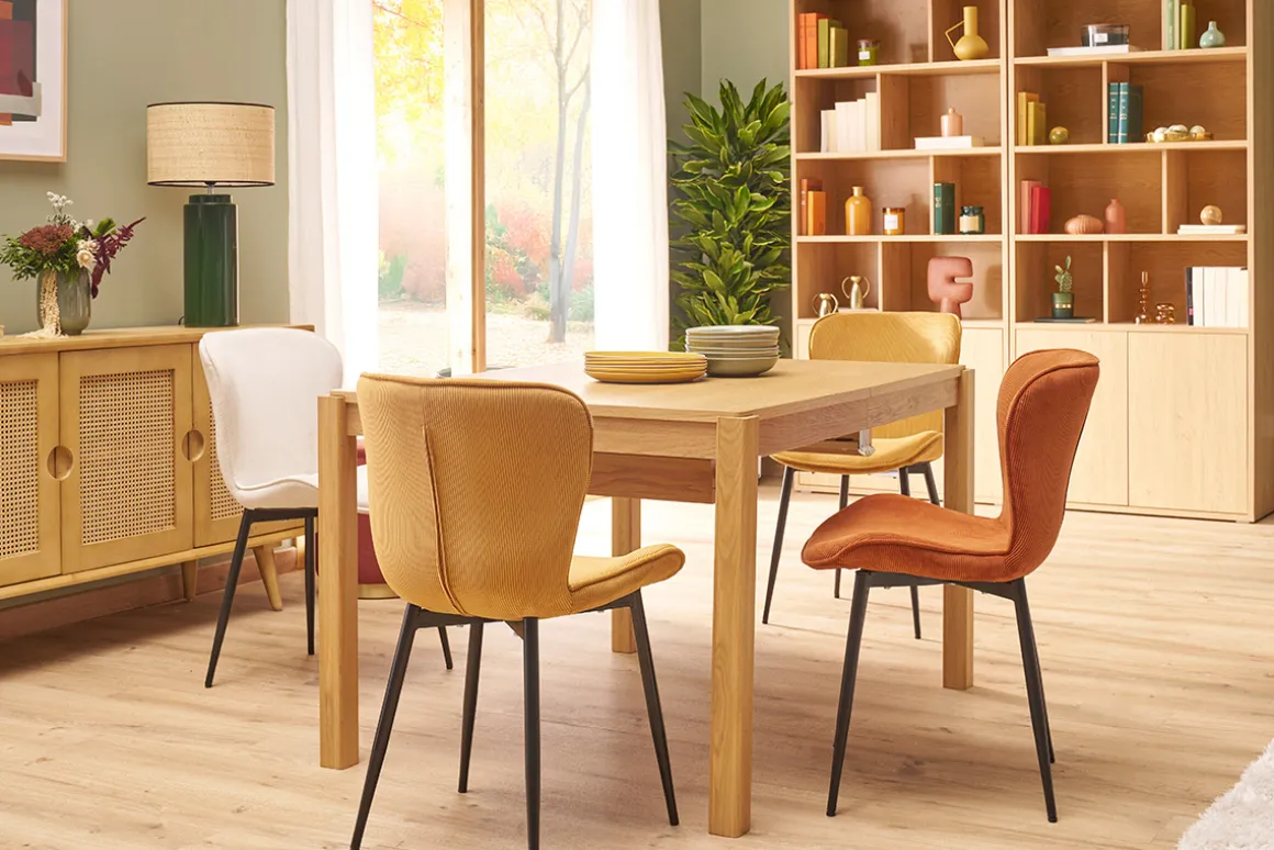 Clearance Miliboo Set de 2 sillas de diseño de pana amarillo curry y metal negro ADDICT