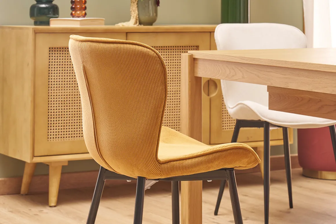 Clearance Miliboo Set de 2 sillas de diseño de pana amarillo curry y metal negro ADDICT
