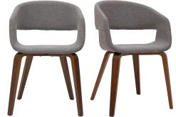 Online Miliboo Set de 2 sillas de diseño de tela gris claro con patas de madera oscura SLAM