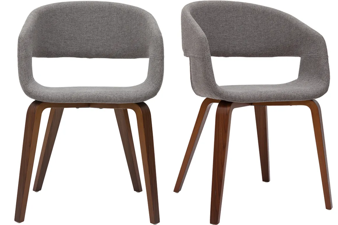 Online Miliboo Set de 2 sillas de diseño de tela gris claro con patas de madera oscura SLAM