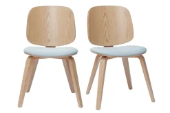 Clearance Miliboo Set de 2 sillas de madera clara y tela gris clara BECK