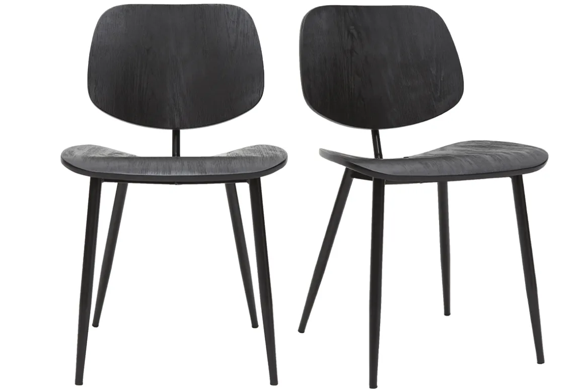 Shop Miliboo Set de 2 sillas de madera negra y metal negro TOBIAS