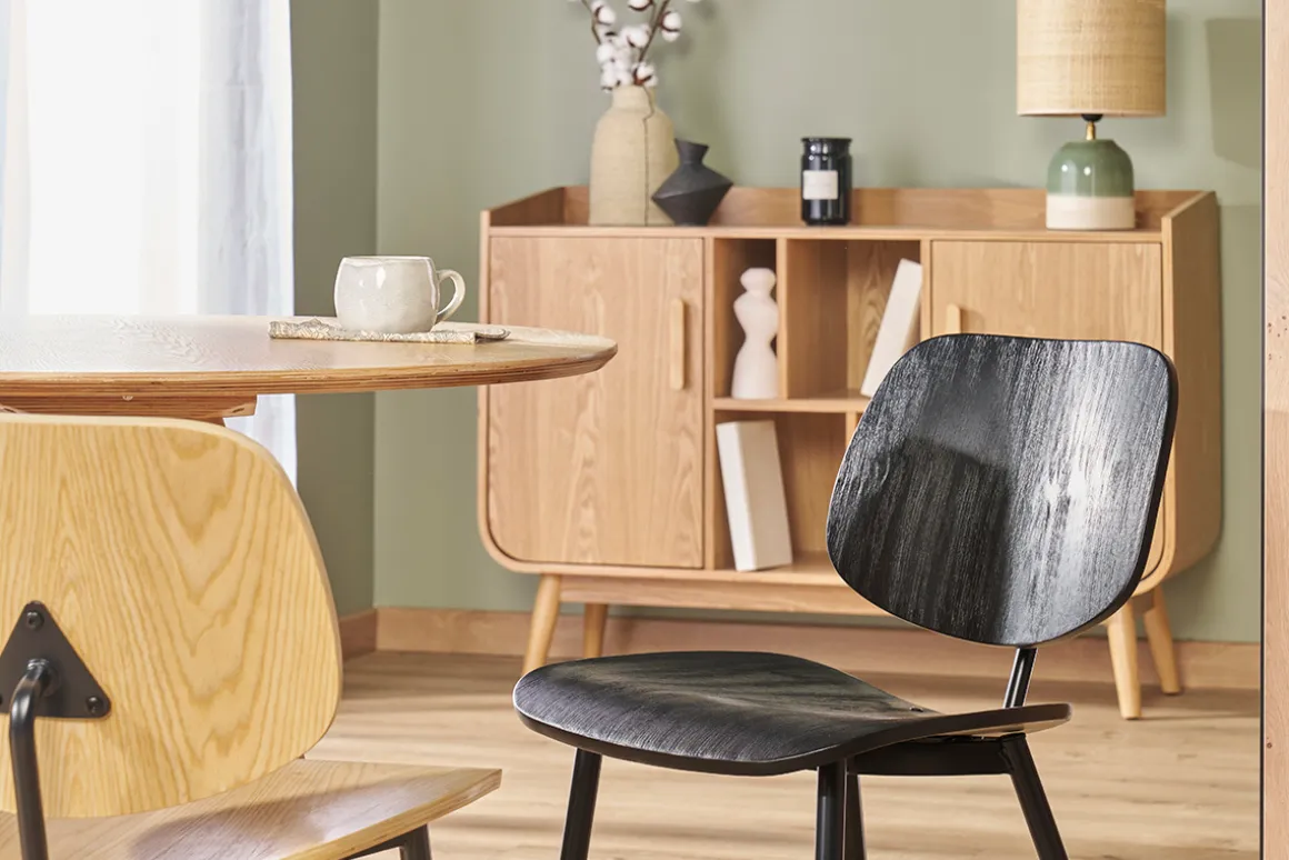 Shop Miliboo Set de 2 sillas de madera negra y metal negro TOBIAS