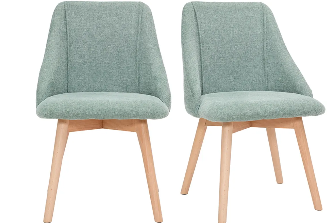 Outlet Miliboo Set de 2 sillas de tela efecto aterciopelado texturizado verde y madera clara HIGGINS