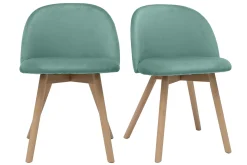 Clearance Miliboo Set de 2 sillas nórdicas de tela verde celadón y haya maciza CELESTE